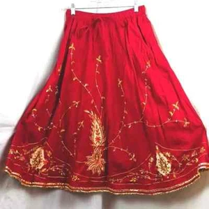 Falda bohemia larga vagabunda para mujer bordada floral gitana hecha en India mediana - Imagen 1 de 4