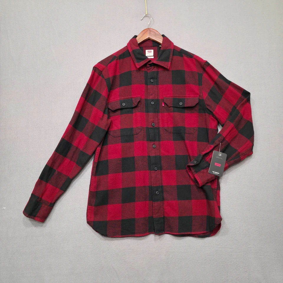 Levis The Worker Mens Relaxed Red Plaid Long Sleeve Button Up Flannel Sz S