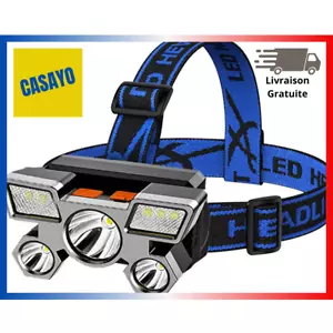 Lampe Frontale, Rechargeable, 5 LED 4 Modes Lumineuse Étanche, Camping Chasse - Imagen 1 de 10