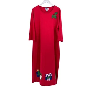 Caspian Causals modest Christmas maxi dress size large cotton Santa LS VTG - Picture 1 of 10