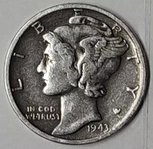 1943 P Mercury Dime - $0,10 - 90% argento circolato - Foto 1 di 2
