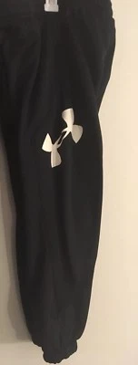 NEW! Under Armour Storm Armour Fleece Jogger Pants•BLACK/WHITE• Boys Youth SMALL - Image 1 of 4