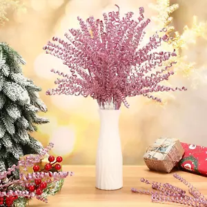 30 Pcs 16.5" Pink Christmas Tree Curly Picks Sprays Artificial Glitter Stems Gli - Picture 1 of 6