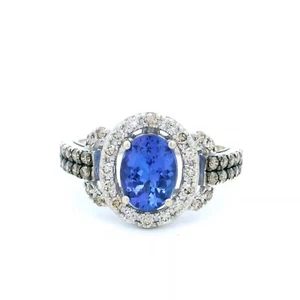 LeVian 14K Weißgold Tansanit Schokolade & Akt Diamant Heiligenschein Ring Größe 7 - Bild 1 von 8