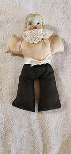 Porzellankopf Puppe Stoffkörper klein 7,5 cm pfirsich schwarz Vintage - Bild 1 von 4