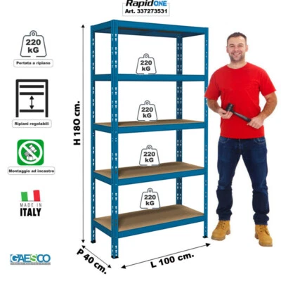 Scaffale in metallo per Box,Cantina,Garage | L.100xP.40xH.180 cm | BLU - Image 1 of 3