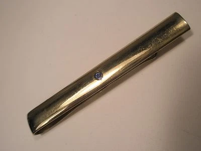 2-3/4" Blue Rhinestone Quality Vintage LARGE Tie Bar Clip simple plain design - Image 1 of 3