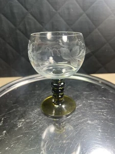 Vintage German Roemer Smoked Green Wine/Cordial Glass. Etched Grapes. - Picture 1 of 6