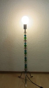 Stehlampe Beistelllampe Tripod Lampe Glas Kugel bunt Edelstahl '70er - Bild 1 von 9