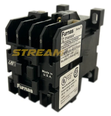 Furnas 21WE80A Lighting Contactor, 277Vac Coil, 4-Pole, 20A, 50/60Hz, DIN Rail - Image 1 of 4