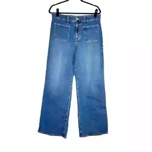 J Crew Jeans Size 30 High Rise Wide Leg Full Length Sailor Pockets Medium Wash - Picture 1 of 9