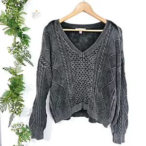 Maglione donna slouchy boho maglia cavo scollo a V XXL 100% cotone grigio《879》J - Foto 1 di 6