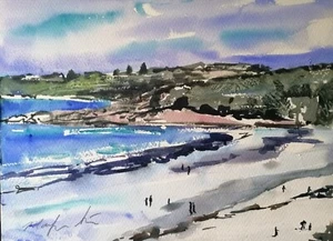 ORIGINAL watercolour PAINTING Esperance Beach YouTube 14"x11" Marilyn Allis - Picture 1 of 3