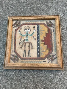 Vintage Navajo Indian American Sand Painting Wood Framed Art Signed - Picture 1 of 5
