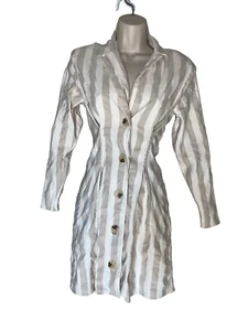 ASOS DESIGN linen button through tux mini dress in natural stripe Womens Size 8 - Picture 1 of 6
