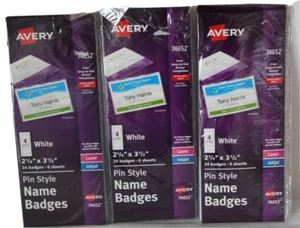 Avery 74652 Menge 3 Pin Stil Namensschilder Kunststoff Halter Paket 24 x 3 = 72-#7 - Bild 1 von 5