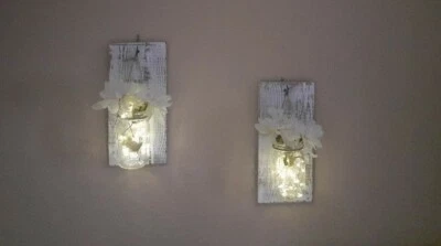 Rustic Hanging Mason Jar Sconce with  Led Fairy lights  - Image 1 of 4