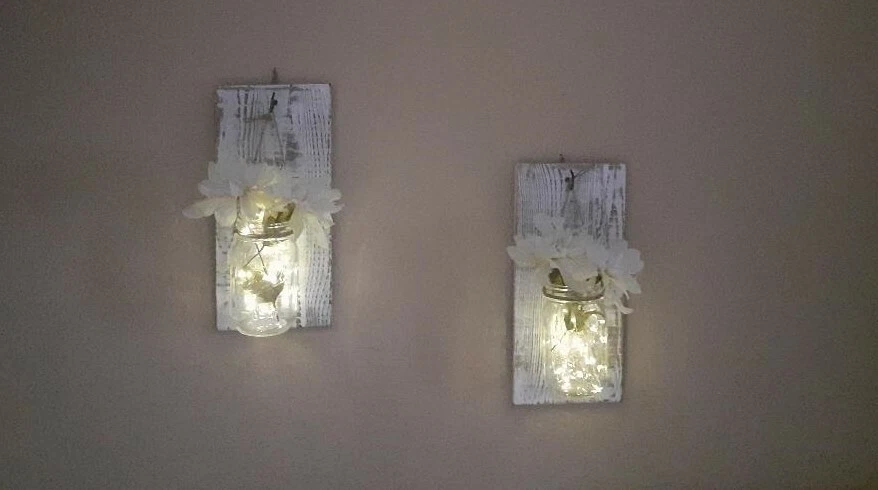 Rustic Hanging Mason Jar Sconce with  Led Fairy lights  - Image 1 of 4