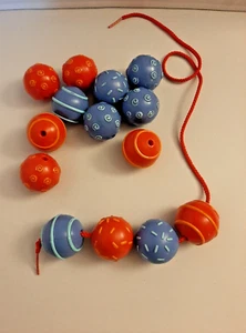 Red Blue Beads Balls String Lacing Toys - Picture 1 of 4