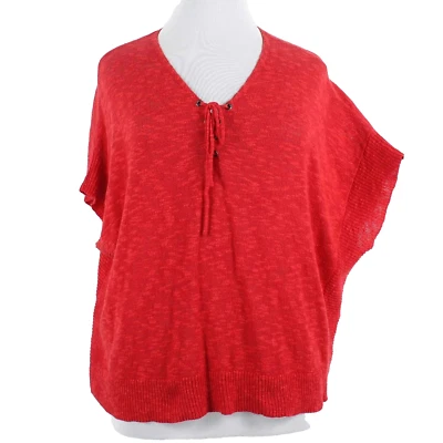 Мотылек новый $70 Sz ML красный падение плеча вязаный льняной хлопок смесь свитер Топ - Изображение 1 из 4