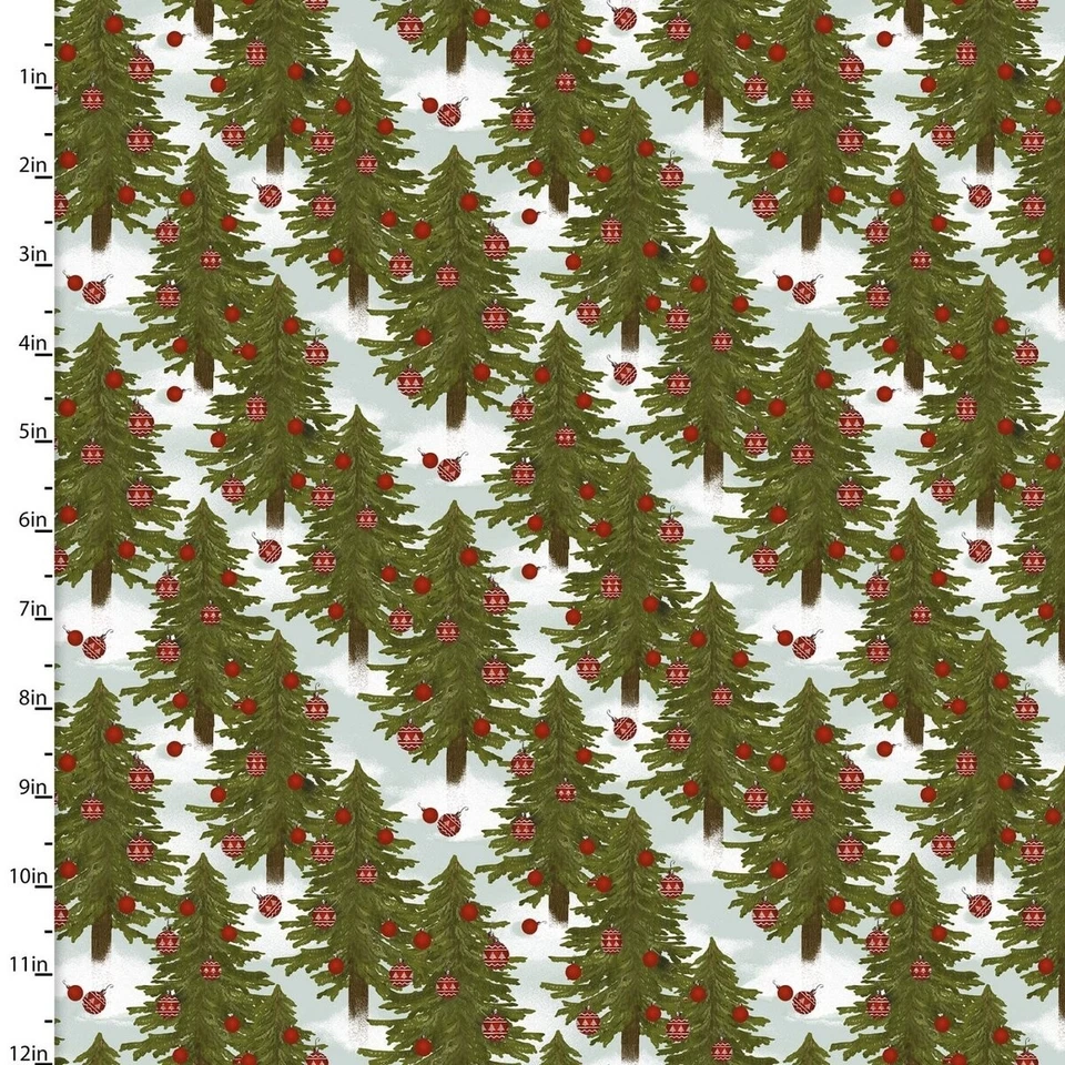 Рождественская ткань — рождественские деревья с луковицами синие — палитра квилтера ДВОР - Изображение 1 из 1
