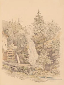 Wasserfall in Felsenlandschaft, Bleistift Romantik 1850-1899 Unbekannt (19.Jhd) - Bild 1 von 5