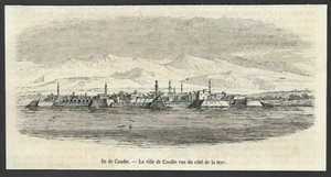 GRAVURE DE 1854  --  CRETE ILE DE CANDIE VUE DU COTE DE LA MER  3R850 - Picture 1 of 1