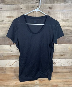 T-shirt donna indaco grande nera cerchi trasparenti sopra maglietta manica corta conchiglia - Foto 1 di 3