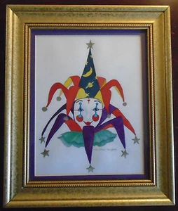 CLOWN JESTER MARDI GRAS Watercolor Picture by Lois Steele Thompson, 12.5"x 10.5" - Picture 1 of 4