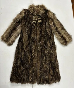 Damen Vintage Custom Waschbär Pelz volle Länge Trench Wintermantel (siehe Fotos) - Bild 1 von 16