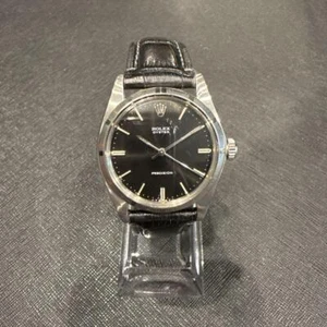 Rolex Oyster Precision Engine Turned Bezel Black Dial Hand Winding Wristwatch - Picture 1 of 19