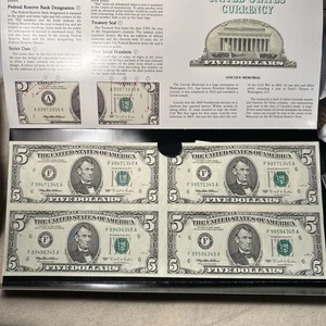 1995 FRN Uncut Sheet of Four(4) $5 Five - Picture 1 of 1