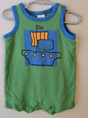Hanna Andersson Baby Romper Size 70 (6-12M) Sleeveless Green Boat Print Summer - Image 1 of 4