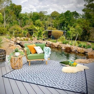 RECYCLED Plastic Outdoor Rug | Camping Mat | 2.4m Square, Greys - Picture 1 of 7