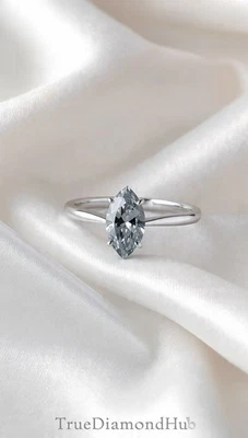 Anillo de diamantes color gris corte marquesa de 2,50 quilates plata cultivada en laboratorio Truediamondhub Foto 1 de 4