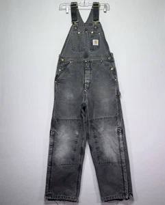 Carhartt R02 Canvas Bib Overalls - Insulated - Faded Black - Distressed - 32x30 - Picture 1 of 7