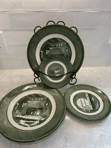 Vintage Colonial Homestead Green, Royal c1952-2Dinner-1Salad Plate -1 Saucer - Picture 1 of 17