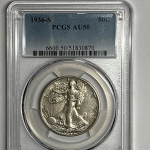 1936-S Half Dollar Walking Liberty Münze PCGS AU50 50c 6600,50 / 51830870 - Bild 1 von 4