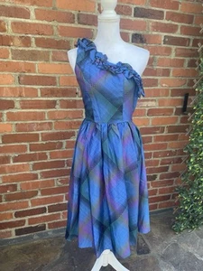 Vintage 60s One Shoulder Silk Fit Flare Party Prom Dress Sz XS 0 2 Unionmade - Bild 1 von 9