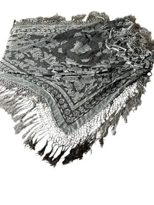 Halbtransparenter Ausbrenner Samt Blumen Schal grau Schal Fransen Topper 57x49 Urlaub - Bild 1 von 8