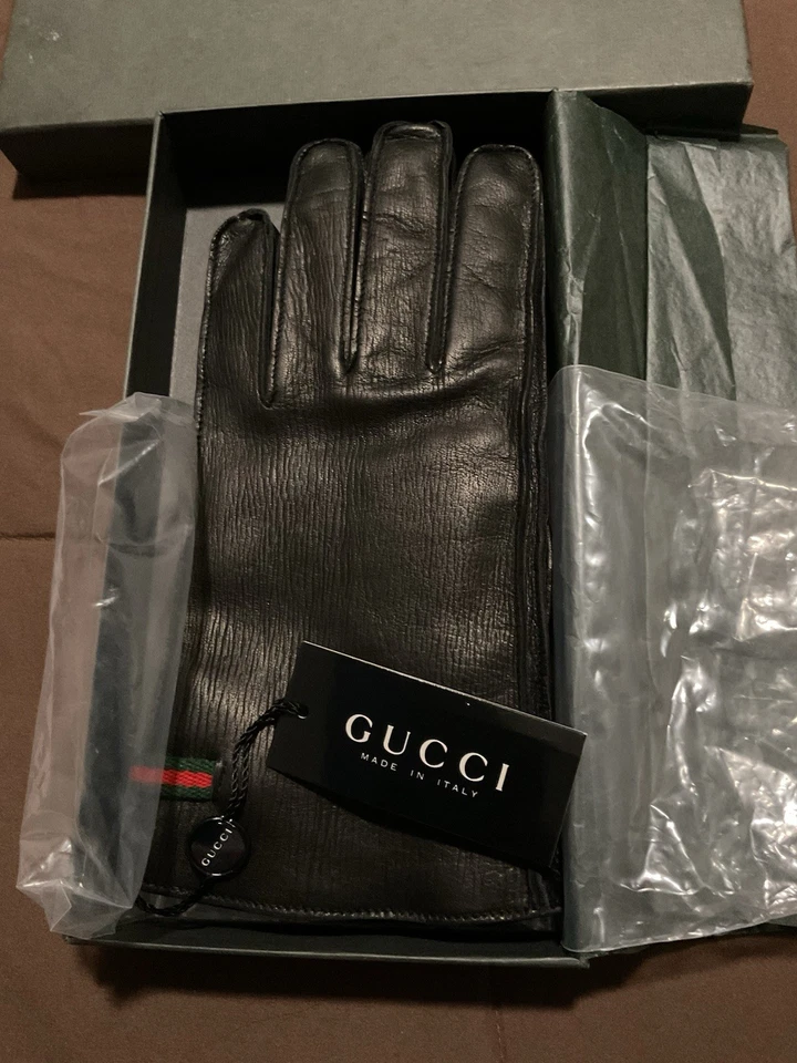 New With Tags And Box Gucci Leather Gloves Sz 8.5 - Image 1 of 4