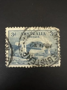 1932 Pre-Decimal Sydney Harbour Bridge 3d Blue Australian Used No WMK - Picture 1 of 2