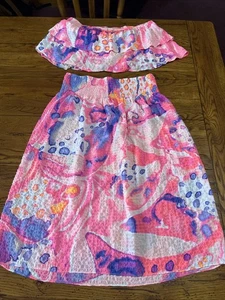 Lilly Pulitzer BERK CROP TOP MIDI FALDA CONJUNTO 2 Piezas Mediano Rayos Arenosos Rosa U18 - Imagen 1 de 8
