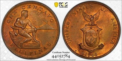 1944-S U.S. Philippines One Centavo KM-179 PCGS MS-64 RB Sch-17 - Image 1 of 4
