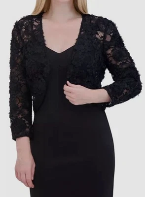 Eliza J Women's Black 3/4-Sleeve Lace Cropped Jacket Size M - Image 1 of 2