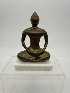 5” Yoga Zen Brass Statue Figurine Sitting Meditating Buddha Marble Base India - Picture 1 of 4