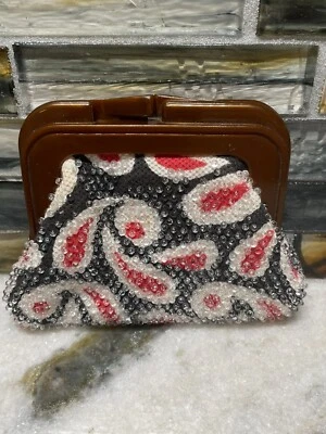 Bolsa de troca vintage Garay Paisley com miçangas fecho Lucite Kiss Lock - Imagem 1 de 4