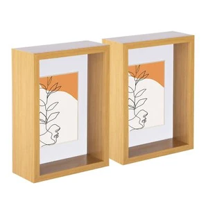 5x 3D Deep Box Photo Picture Frames 5 x 7" with 4 x 6" Mount Light Wood/White - Picture 1 of 6