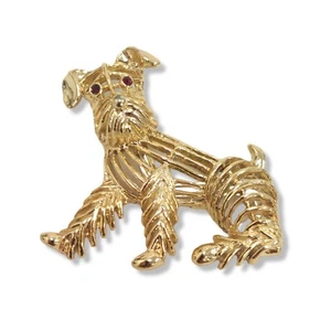 Vtg 1960s Gerrys Brooch Lapel Pin Puppy Dog Terrier Open Work Gold Tone Metal - Picture 1 of 6