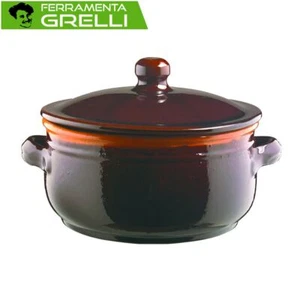 Tegame in Terracotta Brunella con Coperchio - Rivestimento Ceramico - Ad - cm 24 - Foto 1 di 1